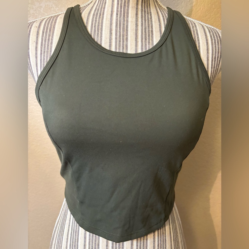 All in Motion Athletic Tank Top Medium Olive Green Racerback Mesh Panel Stretchy - Picture 3 of 14